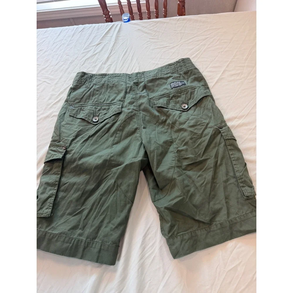 DKNY Jeans Mens 30 Olive Green Cargo Shorts Military Patch Utility Cotton Twill